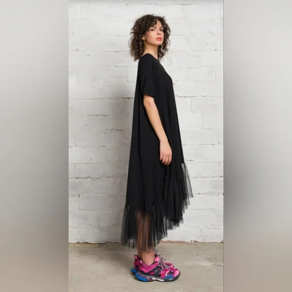 Aakasha Rare Extravagant Tulle Black M Maxi Dress - Picture 5 of 7